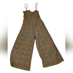 Heart & Hips Yellow Plaid Spaghetti Strap Wide Leg Jumpsuit M